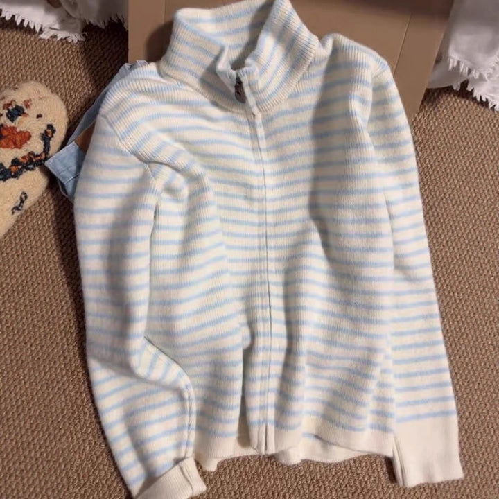 Kvinder ¼-zip quiltet pullover med fin stribet tekstur Stilla
