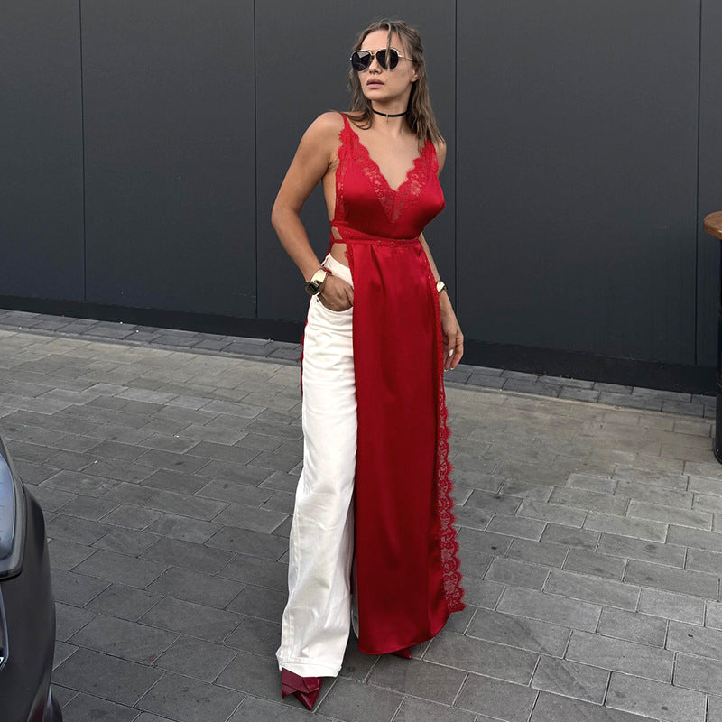 Femme Elegant Spidsbesat Maxi-Kjole Stilla