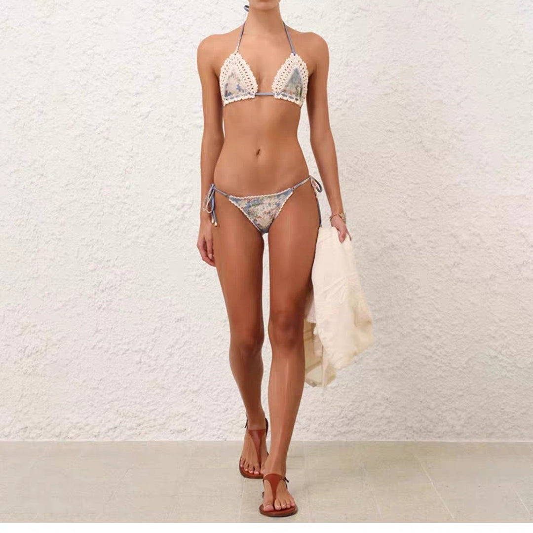 Dame triangel-bikini med hækel-detajler Skovae