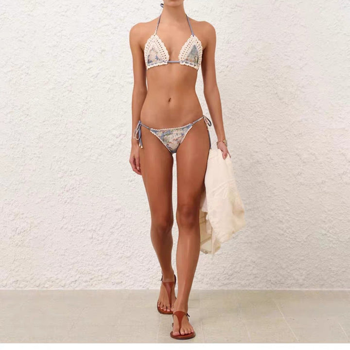 Dame triangel-bikini med hækel-detajler Skovae