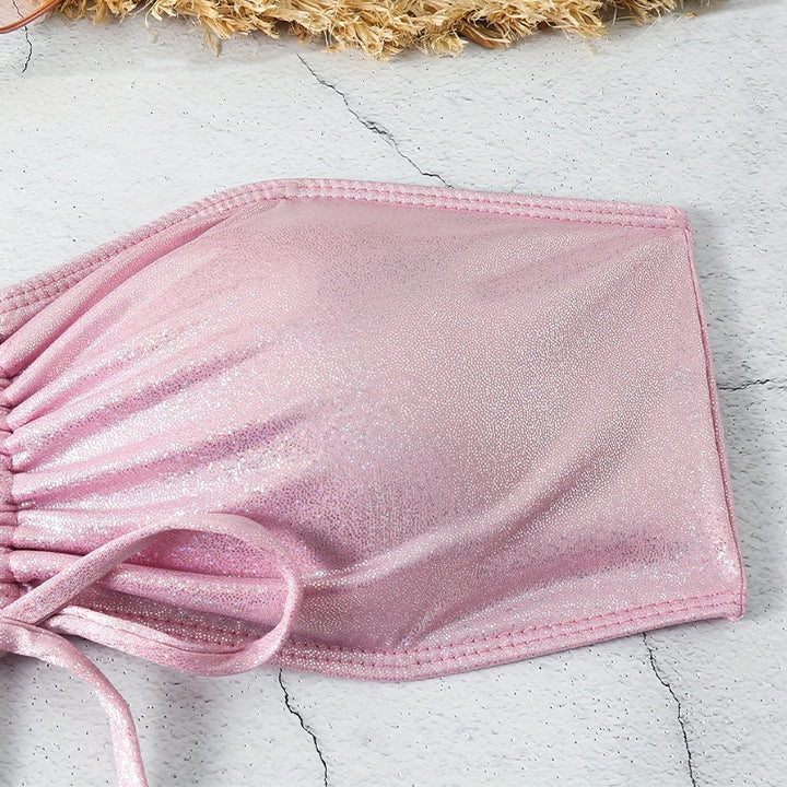 Dame Bandeau-bikini med raffineret rynkedesign og glitrende stof Stilla