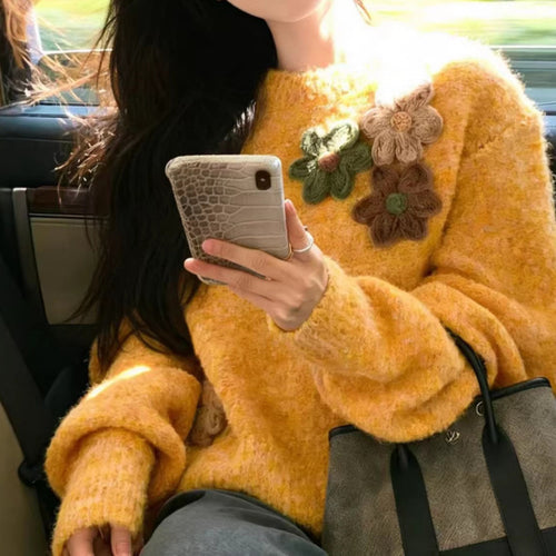 Kvinderne Cozy Sweater med Floral 3D Design Stilla