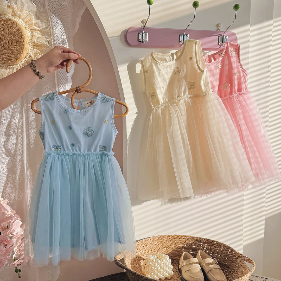 Pige Elegant Broderet Tyllkjole Stilla