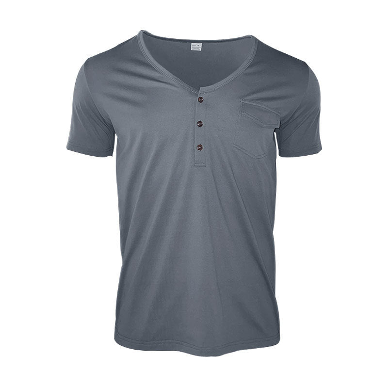 Herrer afslappet V-hals Henley T-shirt med praktisk brystlomme Stilla