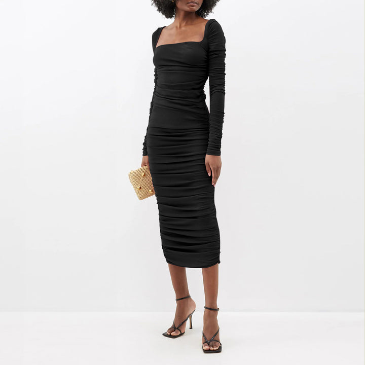 Dame Langærmet Minikjole i figurskaber Raffung Stilla