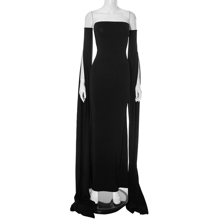 Dame Strapless Aftenkjole med flydende Cape-ærmer Stilla