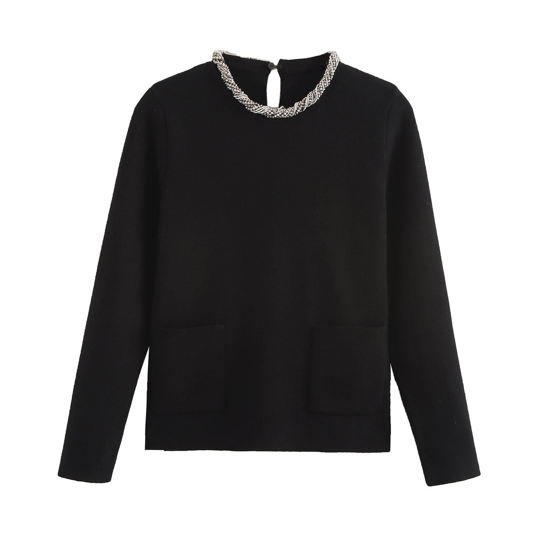 Dame Tekstureret Strikpullover med Elegant Udsnit Stilla