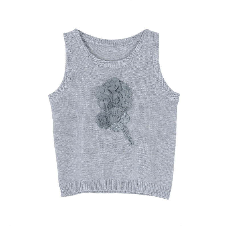 Dame ærmeløs pullover-top med floralt applikationsdesign Stilla