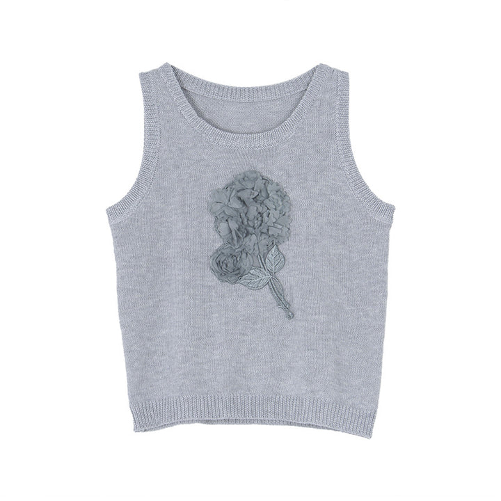 Dame ærmeløs pullover-top med floralt applikationsdesign Stilla