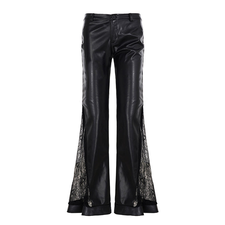 Damen Elegante Kunstlederhose mit transparenten Spitzenakzenten Skovae