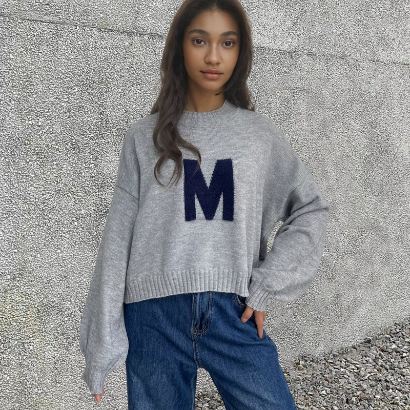 Kvinder Oversized Strik Sweater med Unikt Frontdesign Stilla