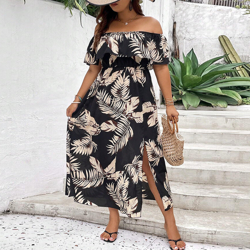 Dame Off-Shoulder Maxikjole med floralsk print og sidelængdeslids Stilla