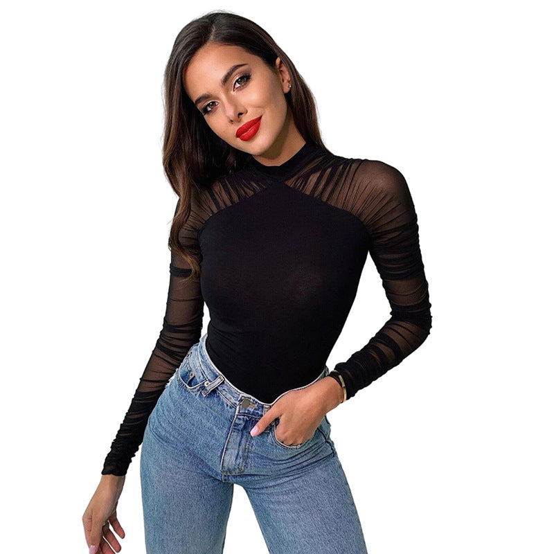 Damer Elegant Body med transparente ærmer og specielle draperinger Skovae