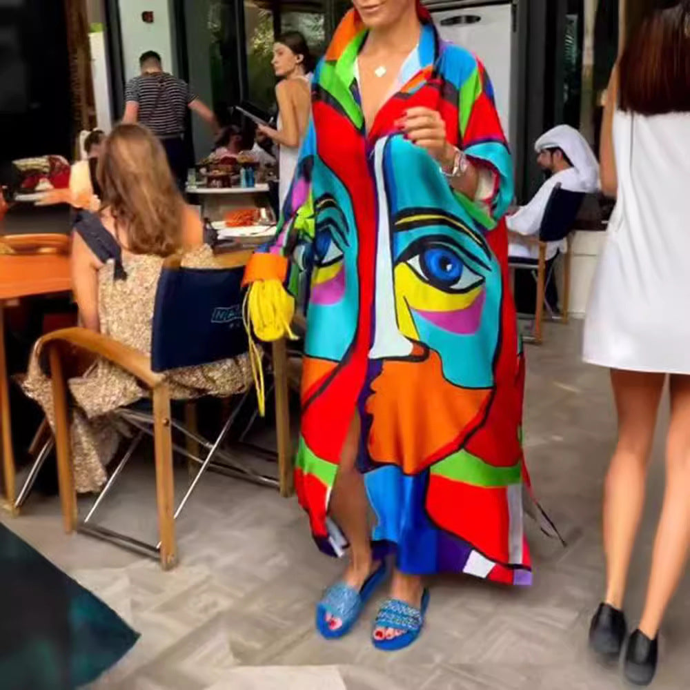 Dame Oversized Kaftan med kunstnerisk design Stilla
