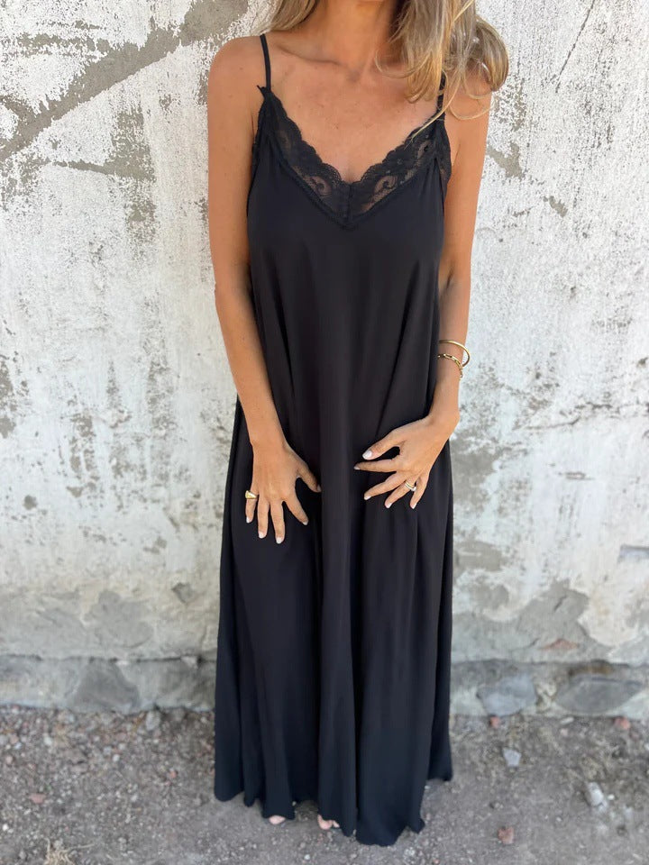 Femme elegant spids trim maxi kjole Stilla