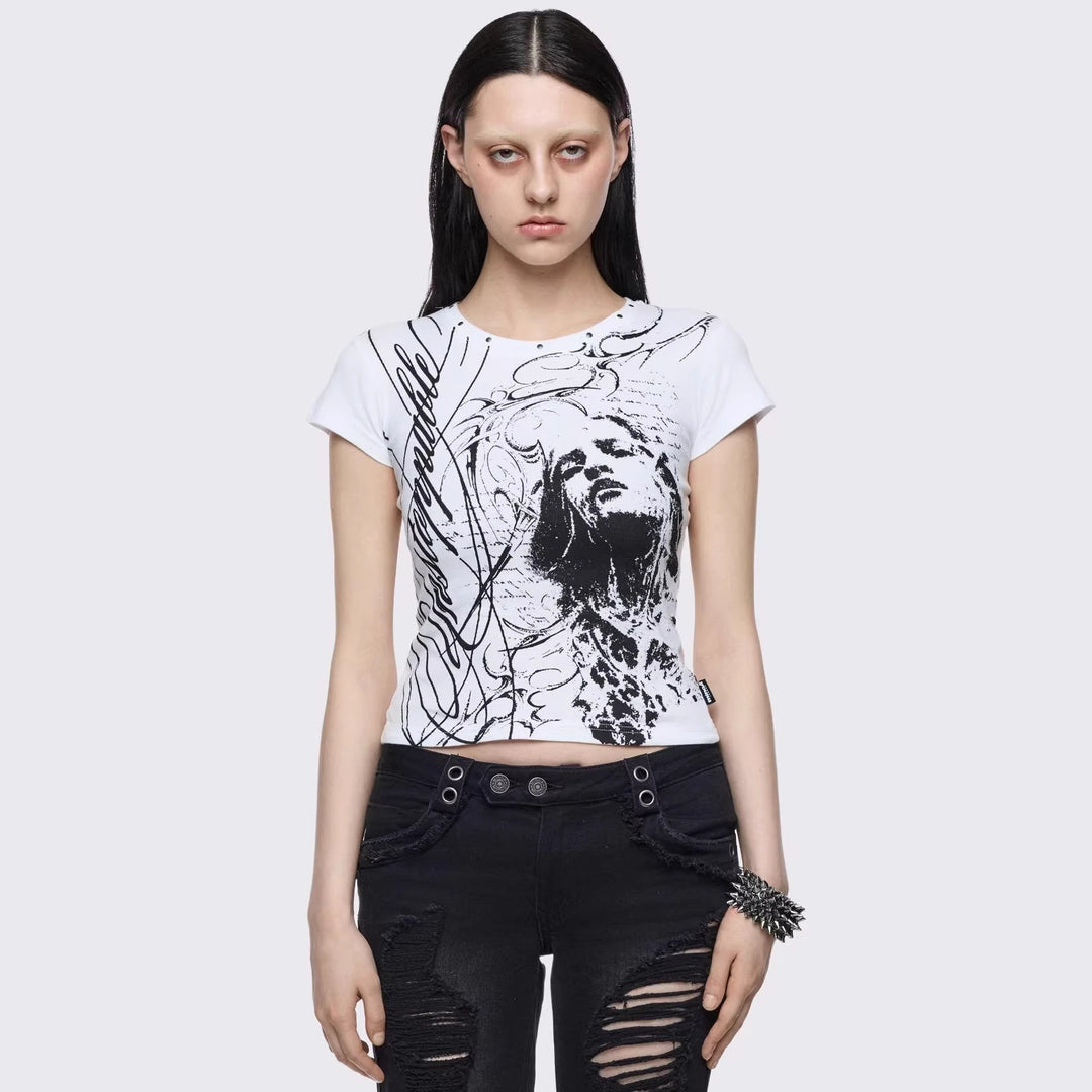 Dame Kreativt Grafik-Print T-Shirt Skovae