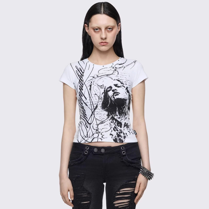 Dame Kreativt Grafik-Print T-Shirt Skovae