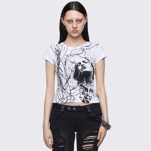 Dame Kreativt Grafik-Print T-Shirt Skovae