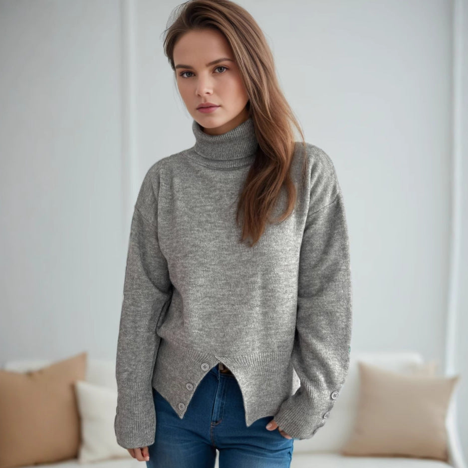 Kvinders hyggelige turtleneck sweater med knapdetaljer Stilla