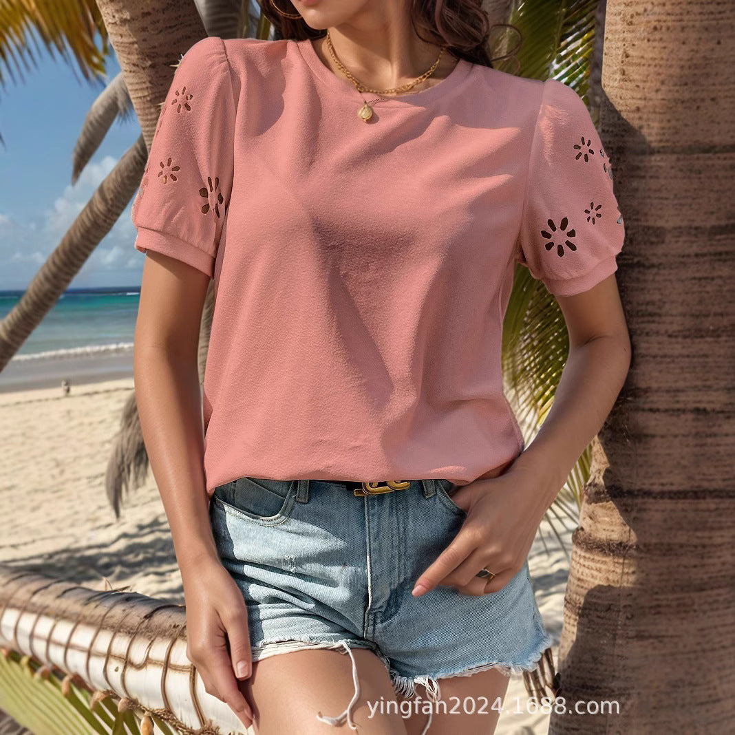 Dame Eyelet Puffærme Top Stilla
