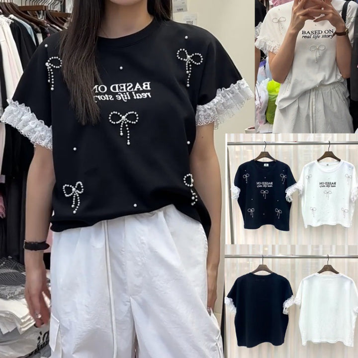 Dame Casual Graphic T-shirt med spidse detaljer Stilla