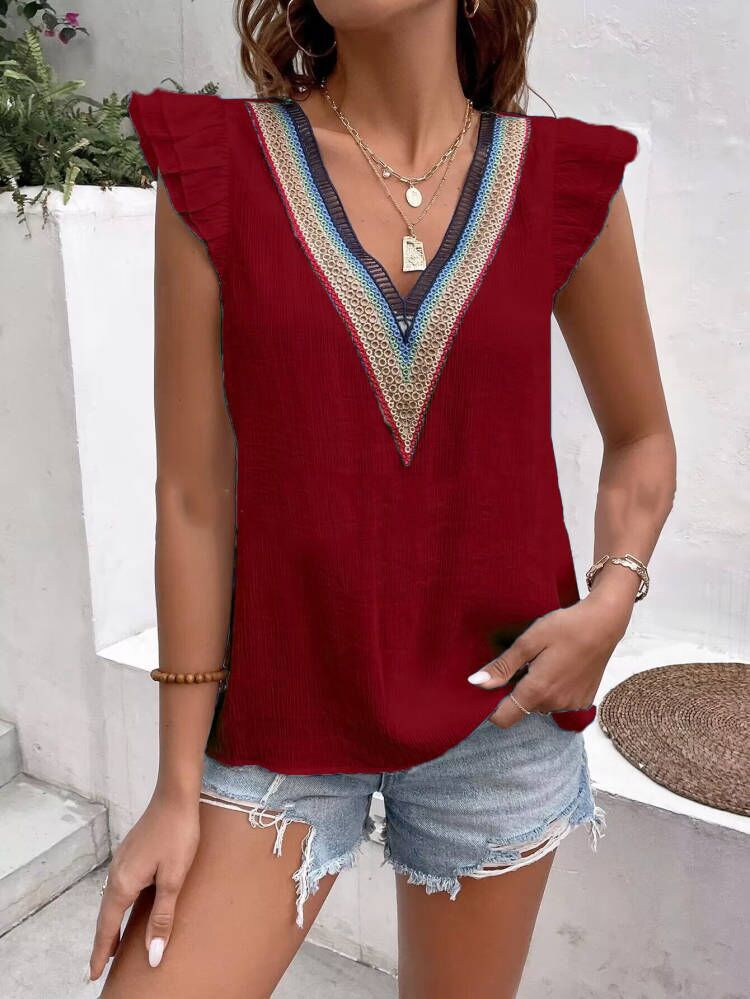 Dame Boho Chic Rynket Udsnit Top Stilla