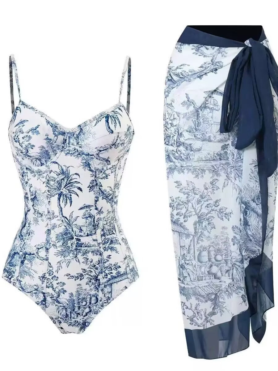 Dame To-delt Badedragt Sæt med elegant Wickelrock og floral tryk Skovae