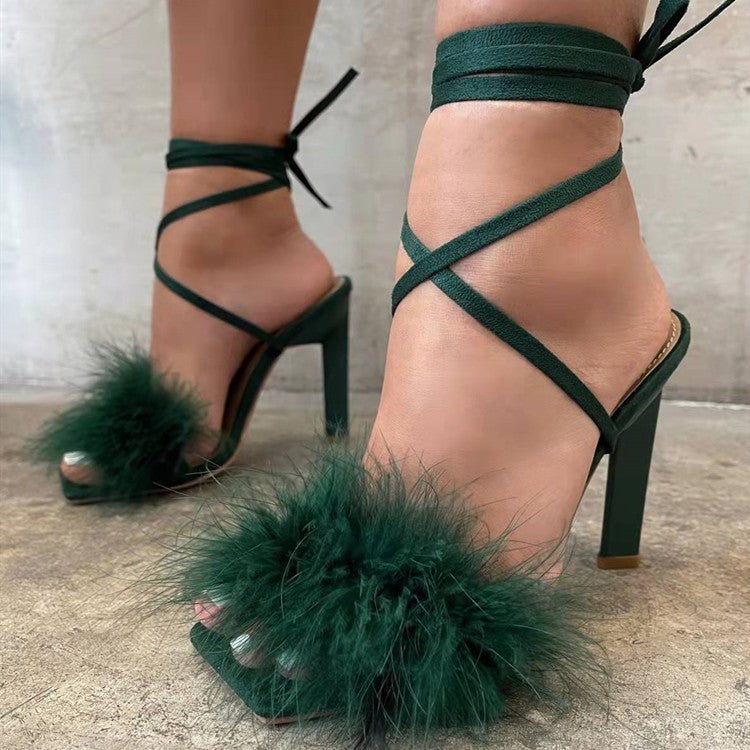 Dame High Heel Sandaler med luksuriøs fjerudsmykning Stilla