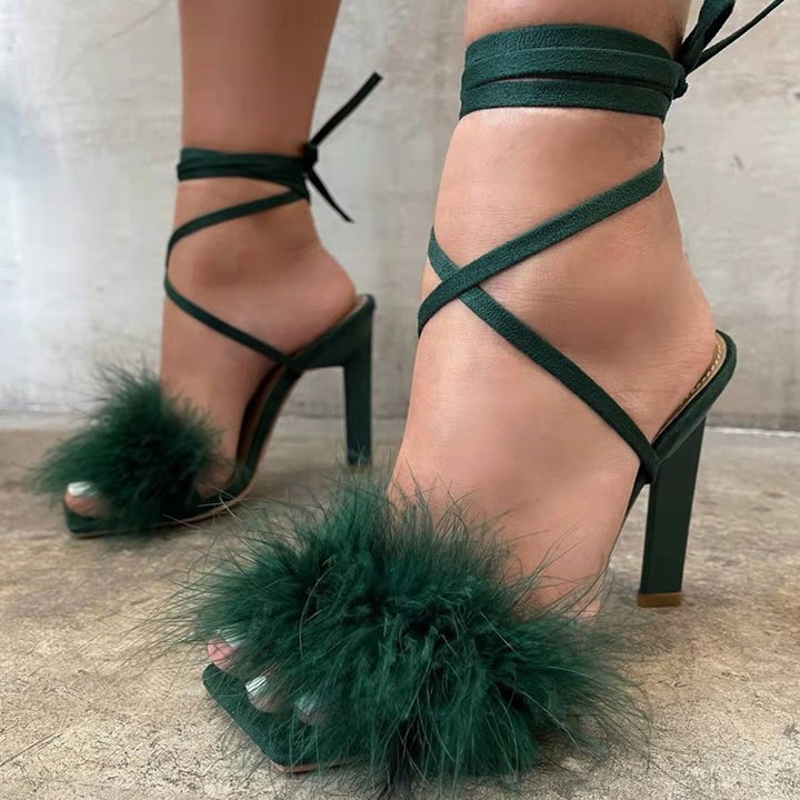 Dame High Heel Sandaler med luksuriøs fjerudsmykning Stilla
