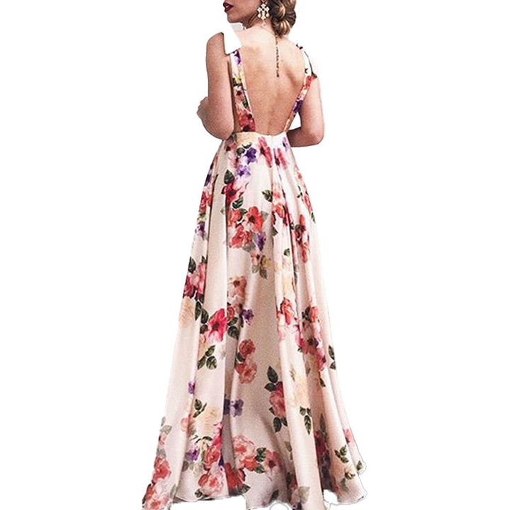Kvinders elegante maxi kjole med blomstermotiv og sideslids