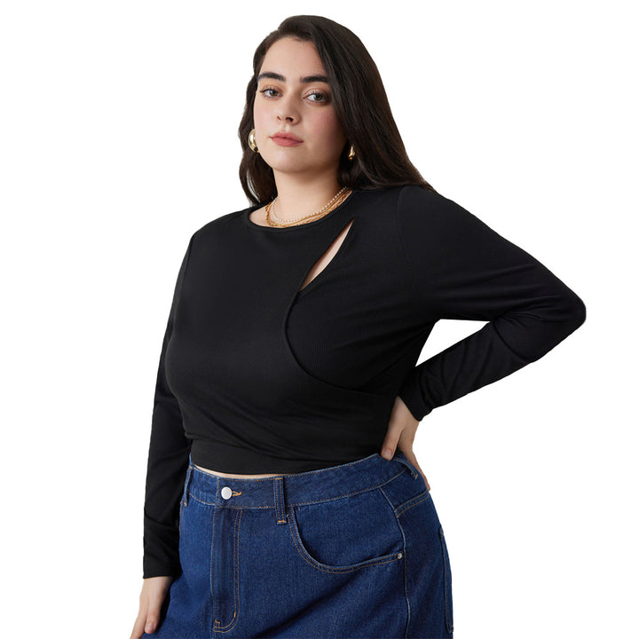 Dame Crop-top med asymmetrisk cut-out og lange ærmer Stilla