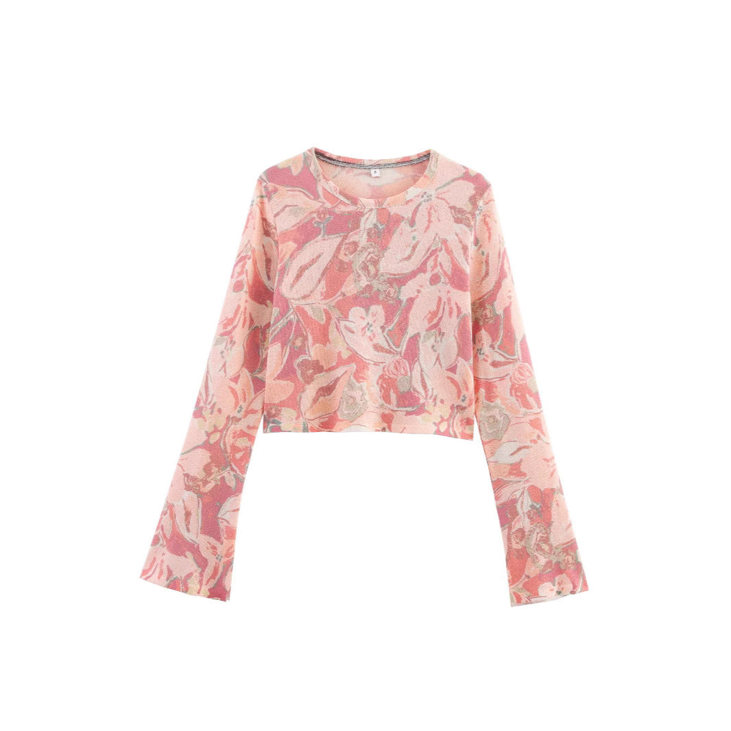 Kvinders afslappede crop top med blomstermønster og brede ærmer Stilla