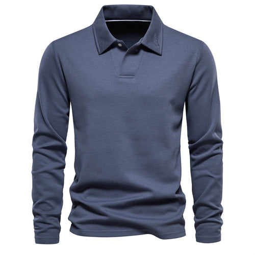 Herrer langærmet polo shirt med åben V-hals, smal pasform og tone-i-tone kravebroderi Skovae