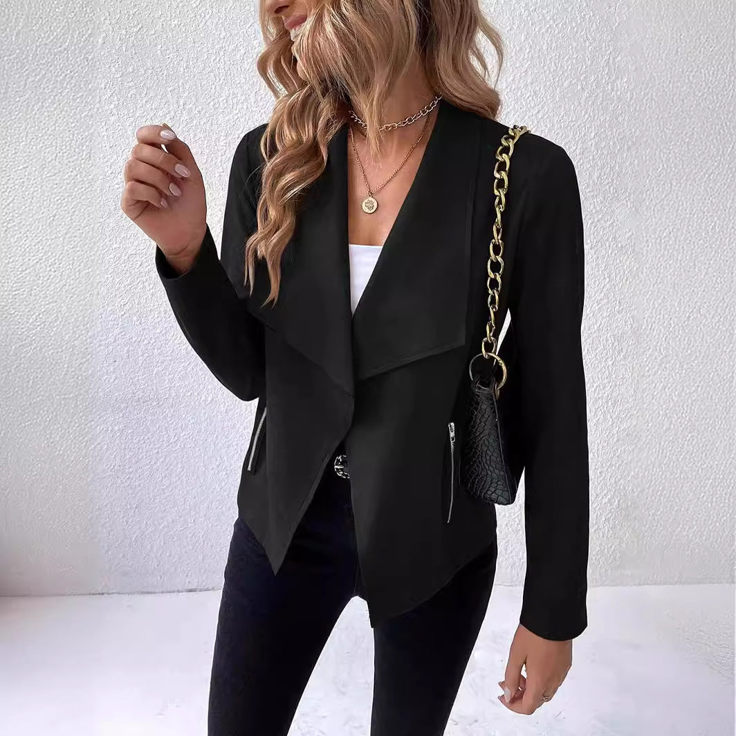 Dame modische ruskindsjakke med asymmetrisk lynlås Stilla
