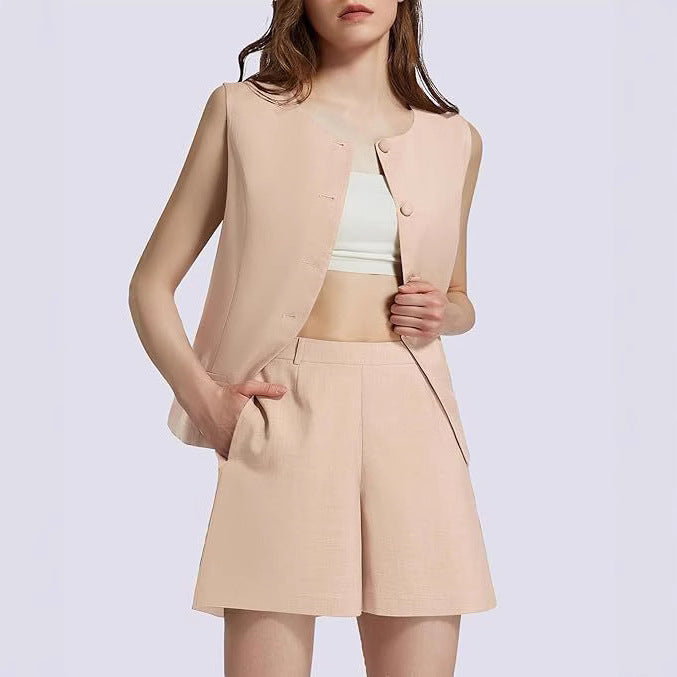 Dame to-delt sæt med ærmeløs blazer og shorts Stilla