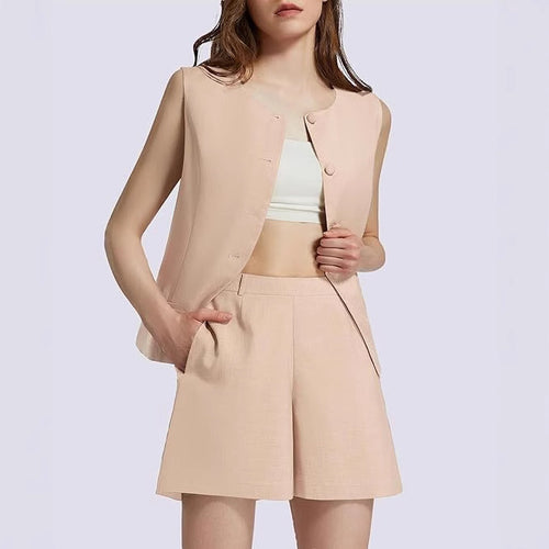 Dame to-delt sæt med ærmeløs blazer og shorts Stilla
