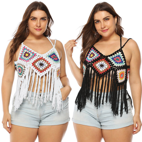 Damer hæklet Crop-Top med farverigt frynse-design Skovae