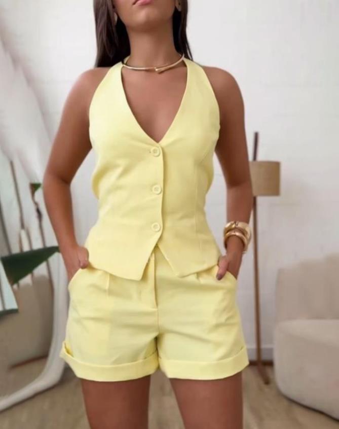Dame trendy volant-overdel med shorts sæt Stilla