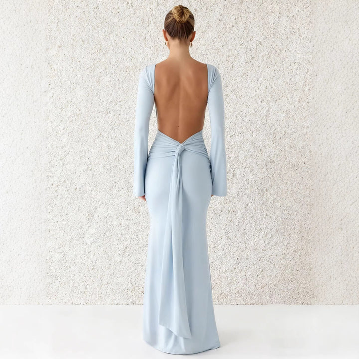 Dame elegante maxi kjoler med lange ærmer og flydende nederdel Skovae