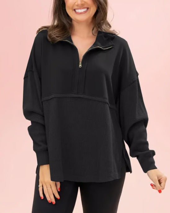 Kvinders casual pullover med lynlås og løst fit Stilla