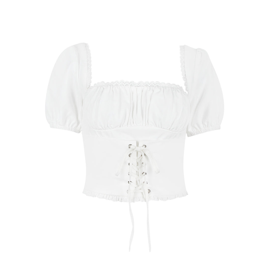 Dame Crop-Top med volangdetaljer og snøring Stilla