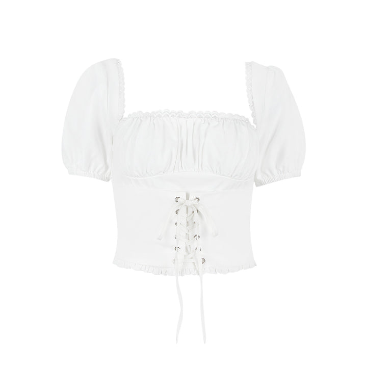 Dame Crop-Top med volangdetaljer og snøring Stilla