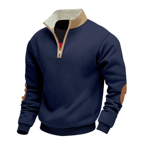 Herre fleece-pullover med stående krave og praktiske albuepatches Stilla