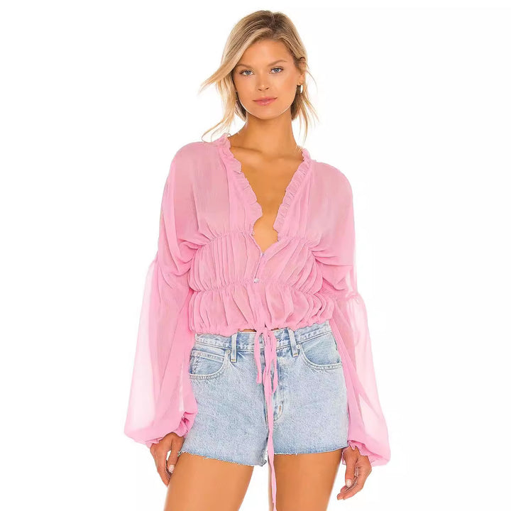 Dame luftig bluse med ruching Stilla