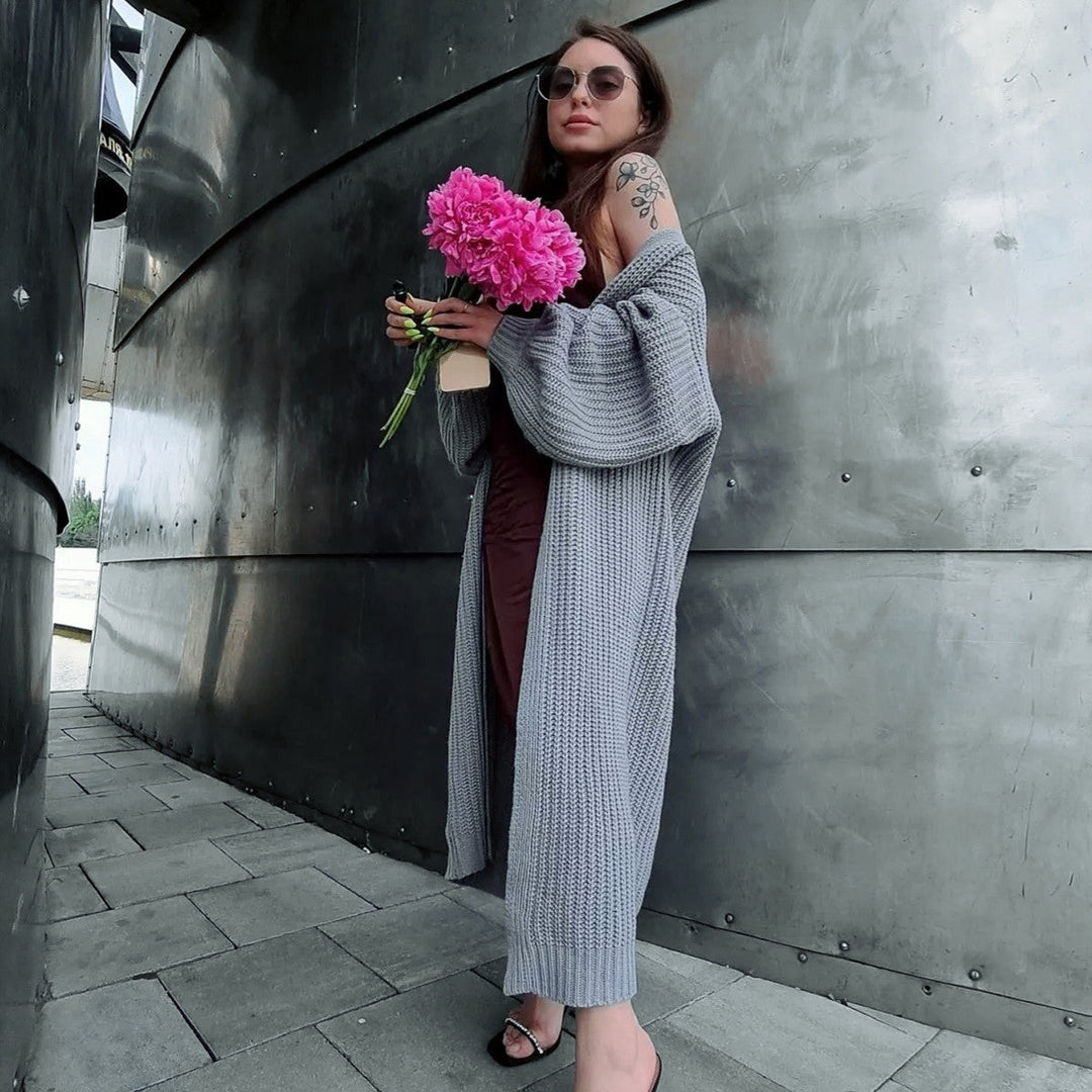 Stilla | Strikjakke Størrelse Oversize Pasform Uldstrik Åben Front Lang Model Struktureret Design
