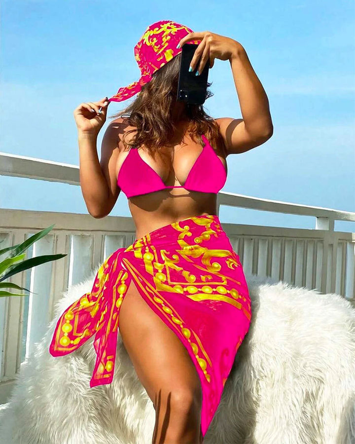 Dame triangel-bikini med elegant indpakningsskørt-udseende Skovae