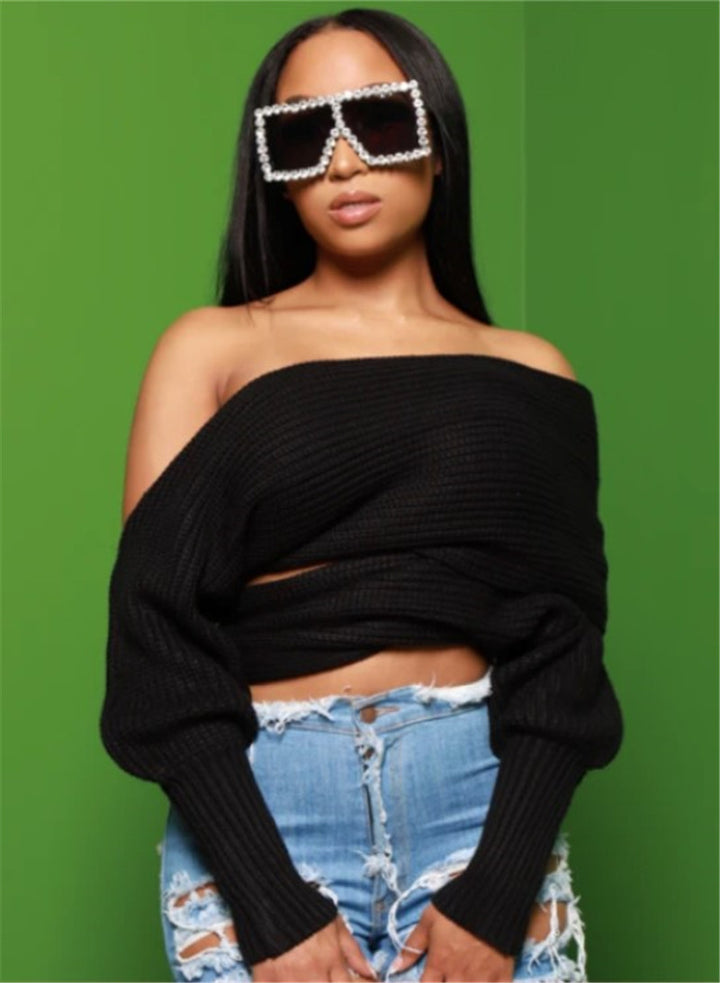 Dame Off-Shoulder Strikpullover med bred pasform og afslappet design Stilla