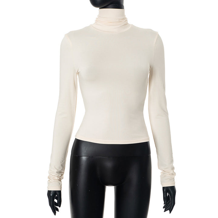 Dame Langærmet Turtleneck-Top med figursyet snit og rynkning Stilla