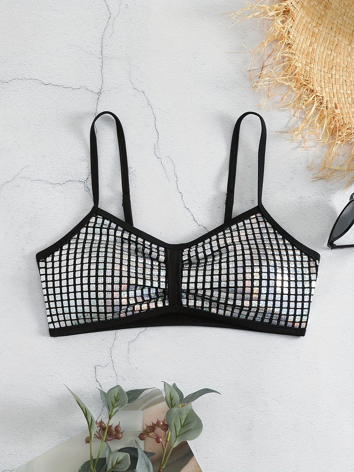 Dame Crop-Bikini-Top med glitrende netdesign Skovae