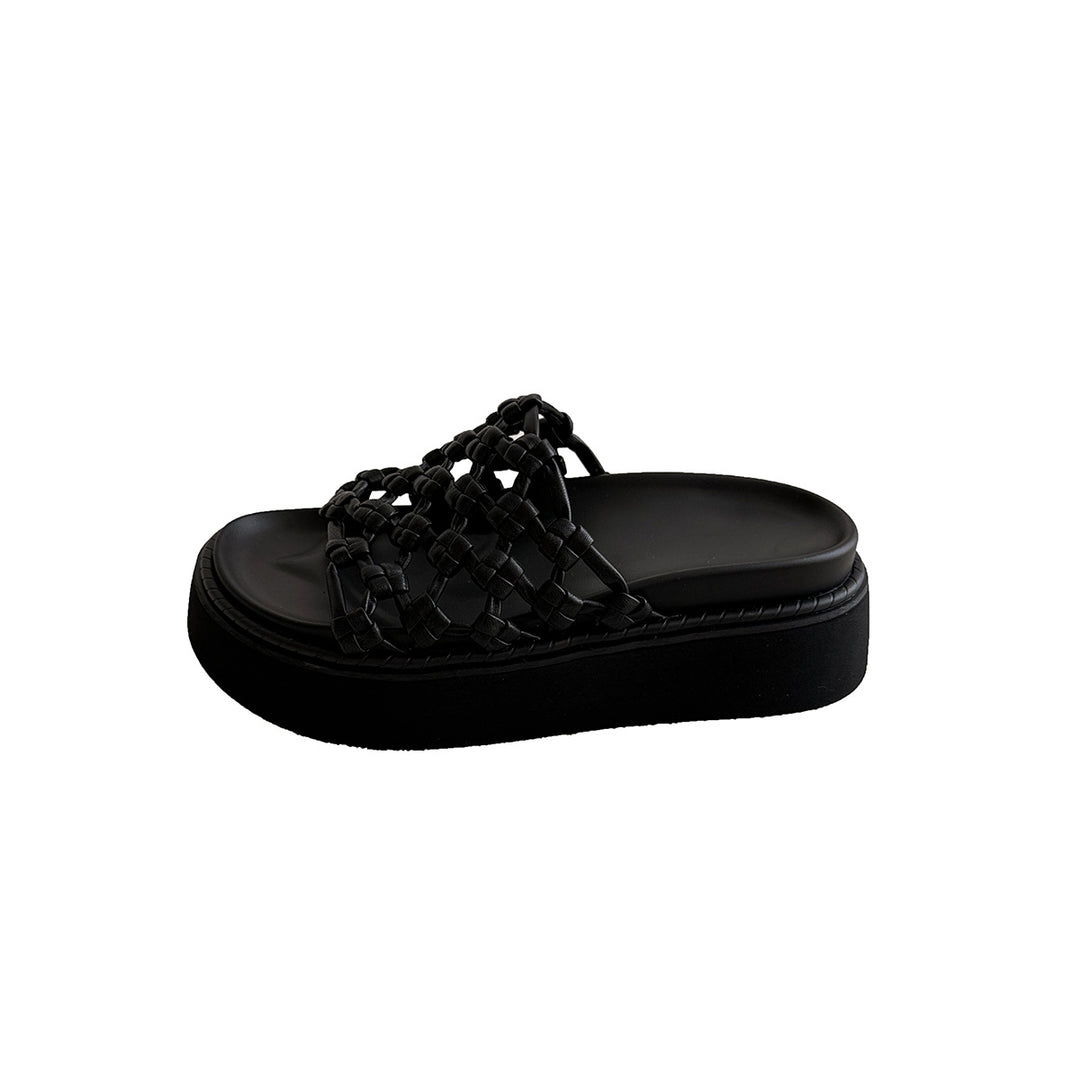 Femme Woven Slide Sandaler med Chunky Platform Stilla